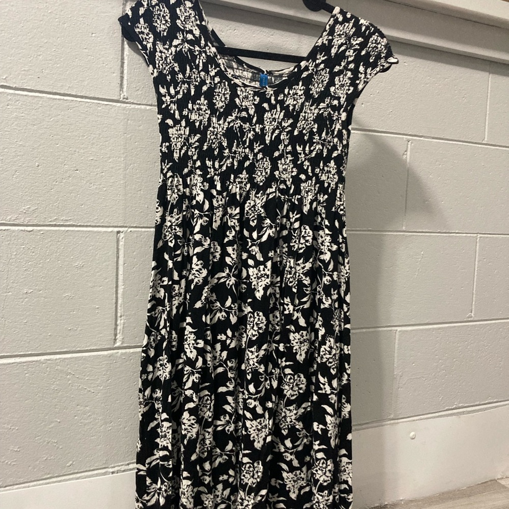 Floral Black and White Dress